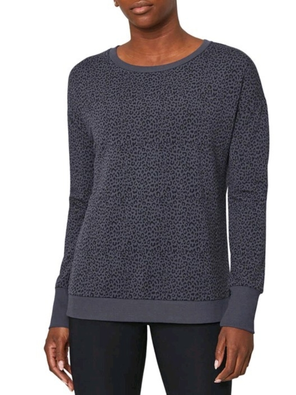 Mondetta Gray Leopard-Print Soft Crewneck Sweater Size XL